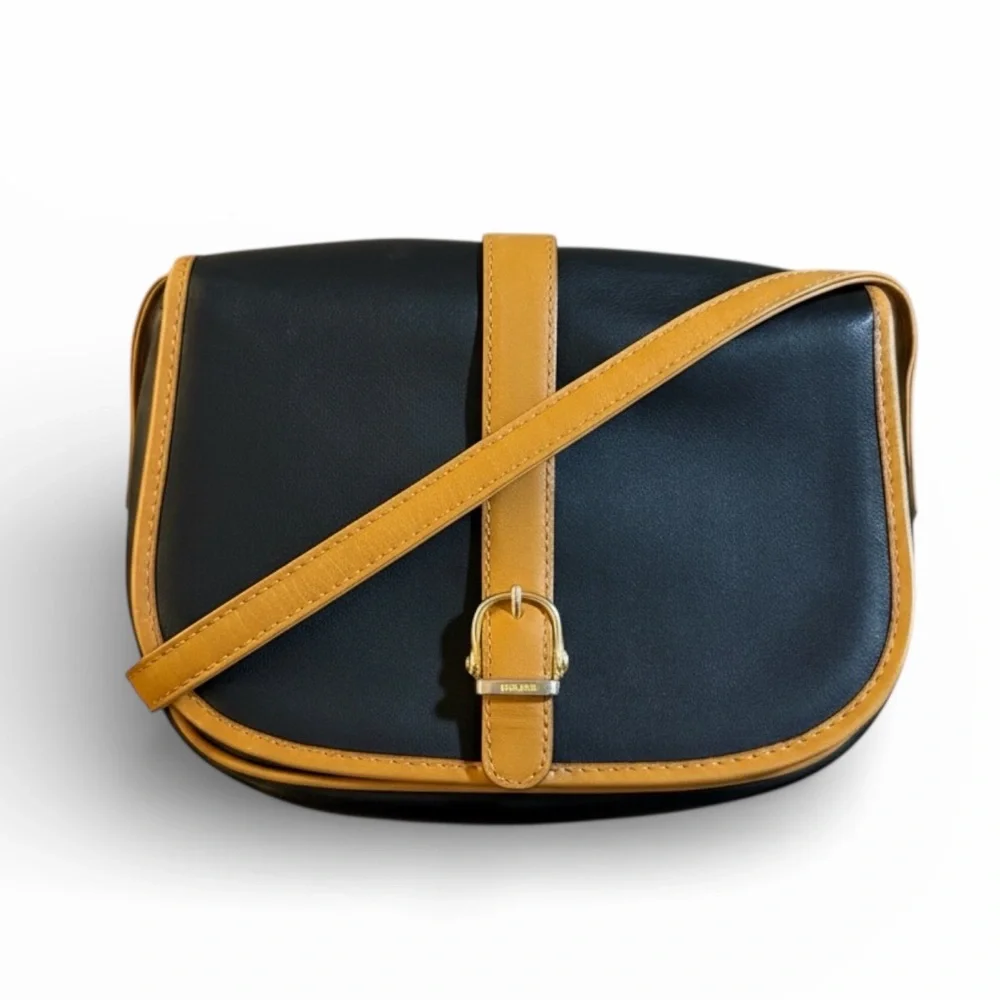 Celine Leather Crossbody Shoulder Bag Black with Tan Trim - Picture 1 of 13